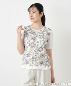 Leilian / レリアン Tシャツ | 花柄刺繍クルーネックカットソー【Leilian WHITE LABEL】
