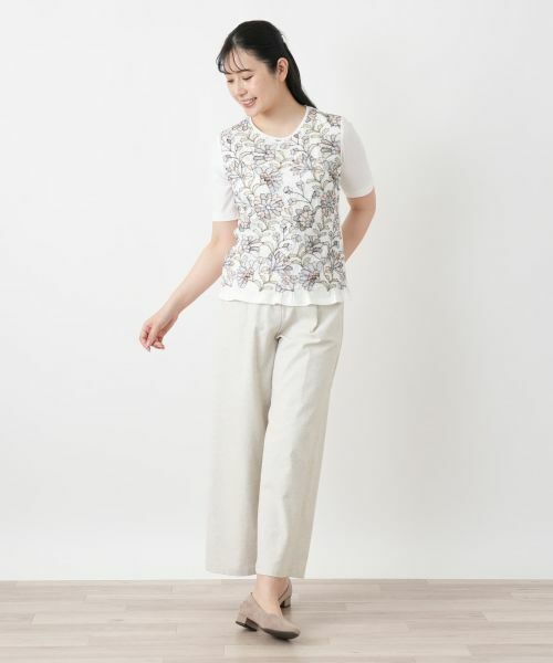 Leilian / レリアン Tシャツ | 花柄刺繍クルーネックカットソー【Leilian WHITE LABEL】 | 詳細1