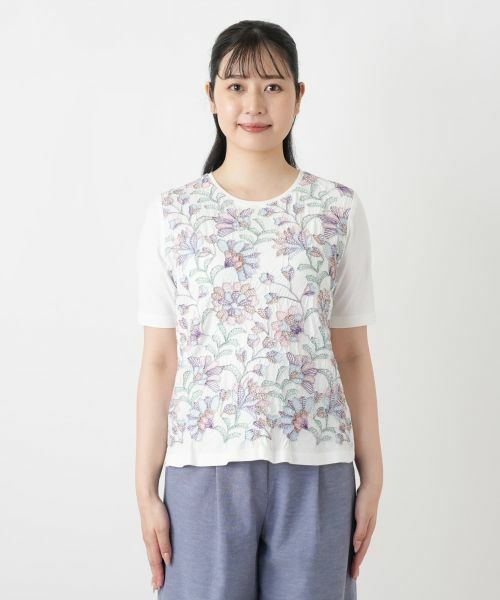 Leilian / レリアン Tシャツ | 花柄刺繍クルーネックカットソー【Leilian WHITE LABEL】 | 詳細7