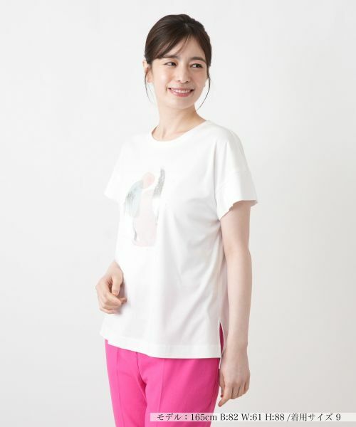 Leilian / レリアン Tシャツ | プリントクルーネックTシャツ【Leilian WHITE LABEL】(アイボリー)