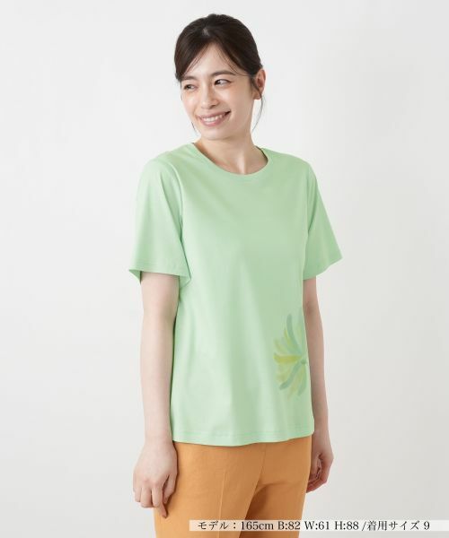 Leilian / レリアン Tシャツ | プリントクルーネックTシャツ【Leilian WHITE LABEL】(ミントグリーン)