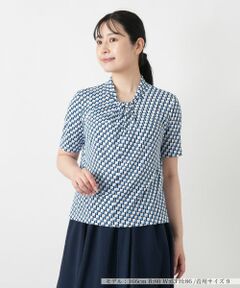 Leilian / レリアン カットソー | 幾何学柄ボウタイ風カットソー【Leilian WHITE LABEL】