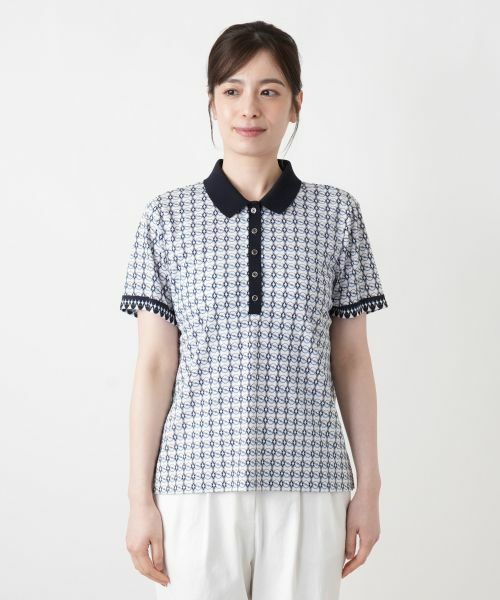 Leilian / レリアン ポロシャツ | 幾何学柄ポロシャツ【Leilian WHITE LABEL】 | 詳細7