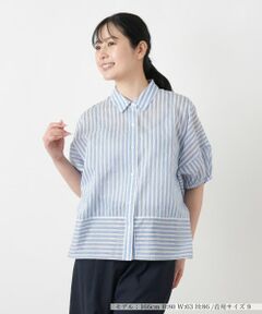 Leilian / レリアン シャツ・ブラウス | ストライプ切替ボリュームスリーブブラウス【Leilian WHITE LABEL】