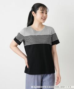 Leilian / レリアン カットソー | ボーダー切替クルーネックTシャツ