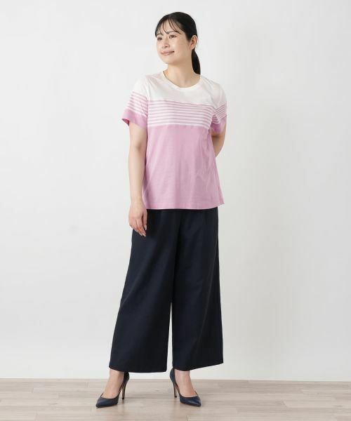 Leilian / レリアン カットソー | ボーダー切替クルーネックTシャツ | 詳細1
