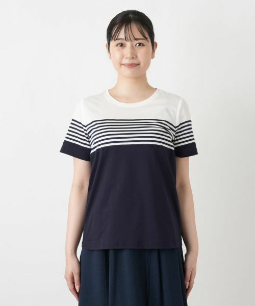 Leilian / レリアン カットソー | ボーダー切替クルーネックTシャツ | 詳細10