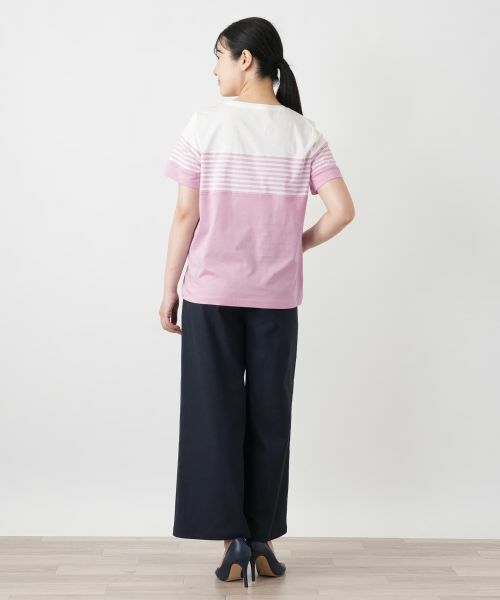 Leilian / レリアン カットソー | ボーダー切替クルーネックTシャツ | 詳細3