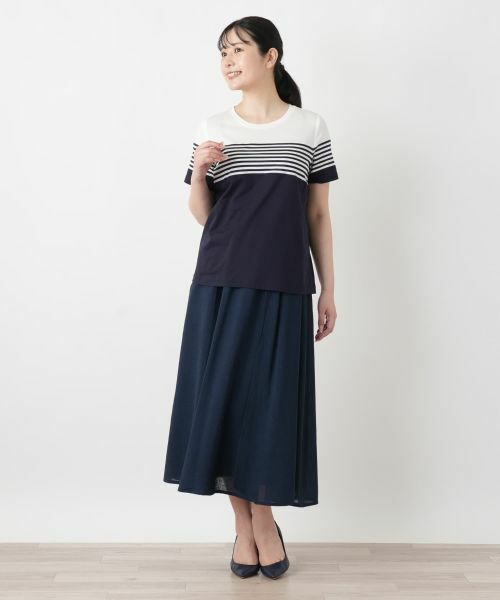 Leilian / レリアン カットソー | ボーダー切替クルーネックTシャツ | 詳細7