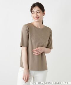 Leilian / レリアン Tシャツ | パール調ビジューカットソー