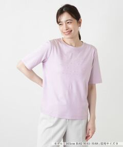 Leilian / レリアン Tシャツ | パール調ビジューカットソー