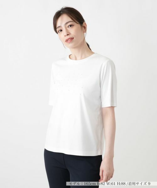 Leilian / レリアン Tシャツ | パール調ビジューカットソー（アイボリー）
