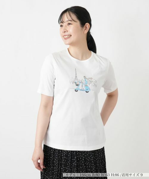 Leilian / レリアン Tシャツ | スクーターイラストTシャツ(アイボリー)