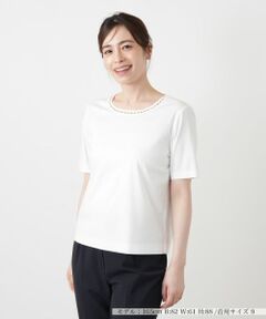 Leilian / レリアン Tシャツ | ビジューネックカットソー