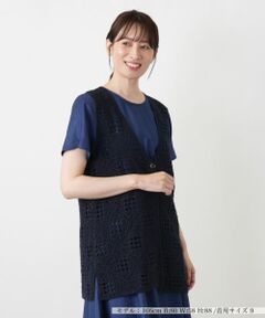 Leilian / レリアン テーラードジャケット | 鍵編みVネックニットベスト【Leilian WHITE LABEL】