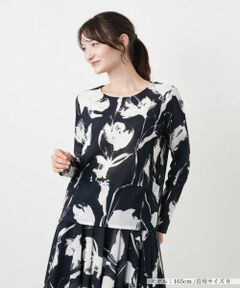 Leilian / レリアン カットソー | プリントクルーネックブラウス【ROCHAS Premiere】