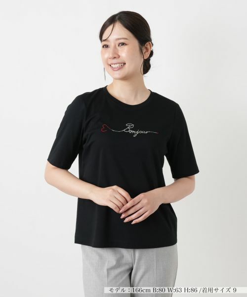 Leilian / レリアン Tシャツ | ビジュークルーネックカットソー【Leilian WHITE LABEL】(ブラック)