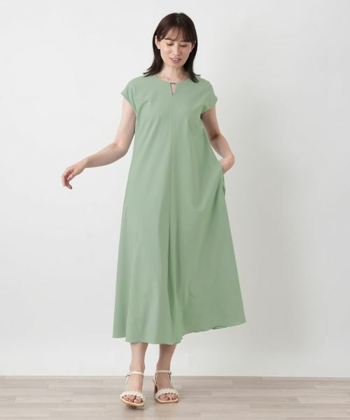 Leilian / レリアン ドレス | 洗えるスリットネックフレンチスリーブワンピース【Leilian WHITE LABEL】 | 詳細13