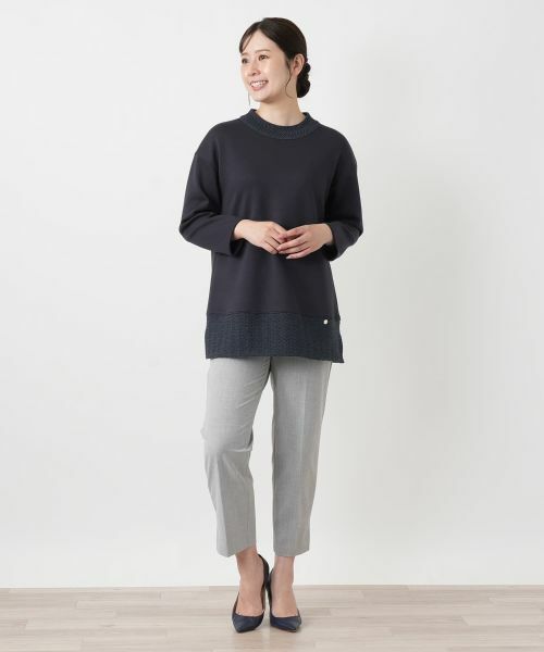 Leilian / レリアン スウェット | 切替クルーネックニット【Leilian WHITE LABEL】 | 詳細1