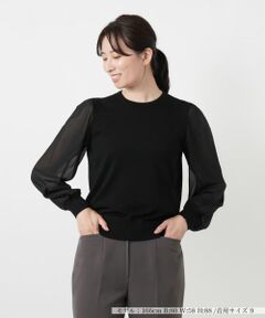 Leilian / レリアン ニット・セーター | シフォン切替クルーネックニット【Leilian WHITE LABEL】