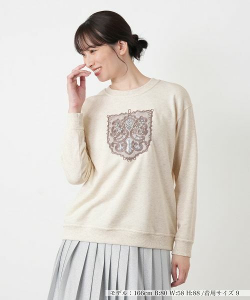 Leilian / レリアン カットソー | 刺繍クルーネックプルオーバー【Leilian WHITE LABEL】（アイボリー系）