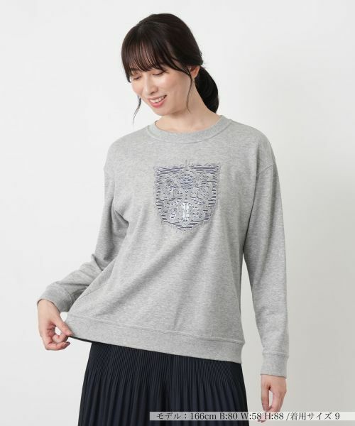 Leilian / レリアン カットソー | 刺繍クルーネックプルオーバー【Leilian WHITE LABEL】（ライトグレー）