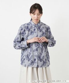 Leilian / レリアン シャツ・ブラウス | ストライプ花柄刺繍ブラウス【Leilian WHITE LABEL】