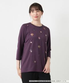 Leilian / レリアン カットソー | 刺繍ボーダークルーネックカットソー