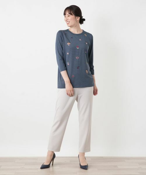 Leilian / レリアン カットソー | 刺繍ボーダークルーネックカットソー | 詳細1