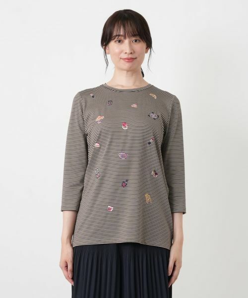 Leilian / レリアン カットソー | 刺繍ボーダークルーネックカットソー | 詳細13
