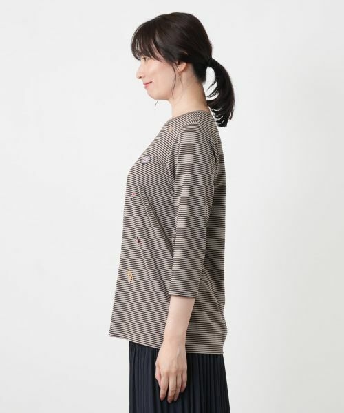 Leilian / レリアン カットソー | 刺繍ボーダークルーネックカットソー | 詳細14