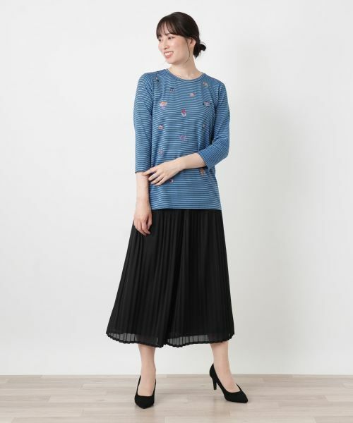 Leilian / レリアン カットソー | 刺繍ボーダークルーネックカットソー | 詳細4