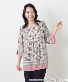 Leilian / レリアン シャツ・ブラウス | 花柄キーネックブラウス【Leilian WHITE LABEL】