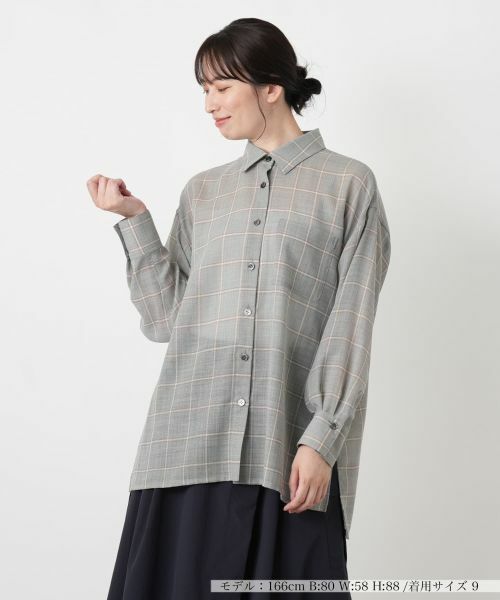 Leilian / レリアン シャツ・ブラウス | チェック柄ドロップショルダーブラウス【Leilian WHITE LABEL】(グレー系)