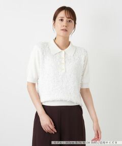 Leilian / レリアン ポロシャツ | 異素材切替ニットポロシャツ【BOURGE】