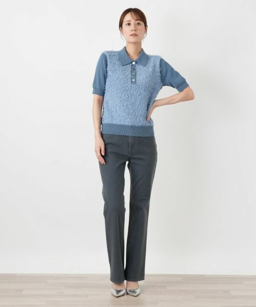 Leilian / レリアン ポロシャツ | 異素材切替ニットポロシャツ【BOURGE】 | 詳細2