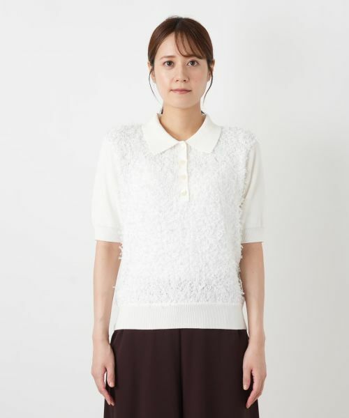 Leilian / レリアン ポロシャツ | 異素材切替ニットポロシャツ【BOURGE】 | 詳細8