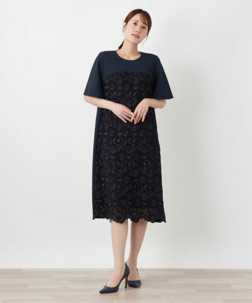 Leilian / レリアン ドレス | レース切替サックワンピース【Leilian WHITE LABEL】 | 詳細1