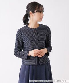 ボーダー織柄ノーカラージャケット