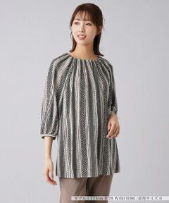 ＊＊Leilian__ / レリアン カットソー | 幾何学ストライプチュニックブラウス