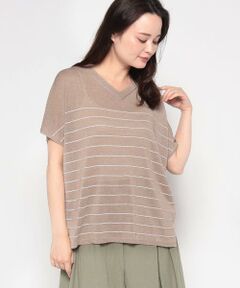 ＊＊Leilian__ / レリアン ニット・セーター | ボーダーVネックフレンチスリーブニット