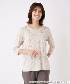 ＊＊Leilian__ / レリアン カットソー | 刺繍七分袖ボーダーカットソー