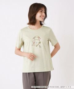 ＊＊Leilian__ / レリアン カットソー | 刺繍半袖ボーダーカットソー