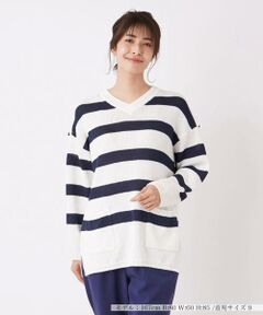 ＊＊Leilian__ / レリアン ニット・セーター | ボーダーVネックニットプルオーバー