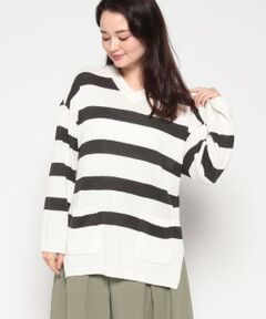 ＊＊Leilian__ / レリアン ニット・セーター | ボーダーVネックニットプルオーバー