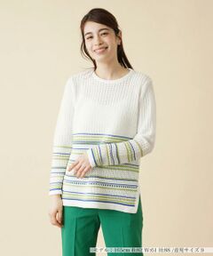 ＊＊Leilian__ / レリアン ニット・セーター | ボーダー透かし編みニットプルオーバー