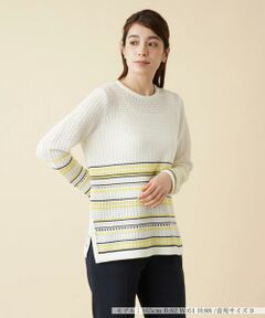 ＊＊Leilian__ / レリアン ニット・セーター | ボーダー透かし編みニットプルオーバー