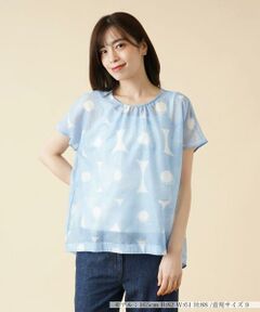 ＊＊Leilian__ / レリアン シャツ・ブラウス | 幾何学柄フレンチスリーブブラウス