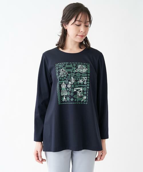 Leilian PLUS HOUSE / レリアンプラスハウス カットソー | 長袖刺繍モチーフＴシャツ | 詳細3