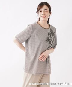 ふんわり花刺繍ボーダーTシャツ